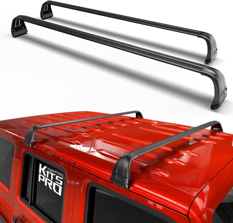 KitsPro 260lb Roof Rack Cross Bars for 2007-2025 Jeep Wrangler, 2020-2025 Jeep Gladiator, Matte Black Heavy Duty Aluminum Cargo Crossbar (ONLY FIT Hard Roof Top) - Image 1